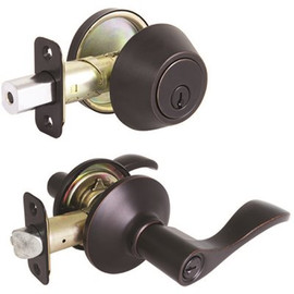 Naples Aged Bronze Entry Lever and Single Cylinder Deadbolt Combo Pack with SC1 Keyway