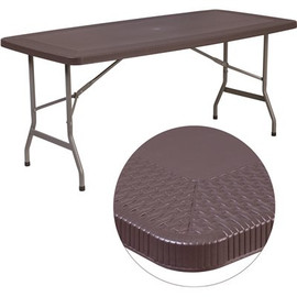 67.5 in. Brown Plastic Tabletop Metal Frame Folding Table