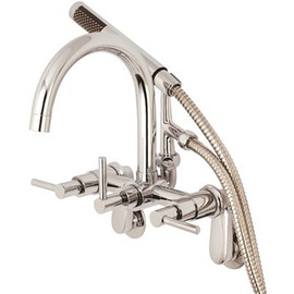 Kingston Brass Modern Gooseneck 3-Handle Wall Mount Claw Foot Tub Faucet with Handshower in Chrome