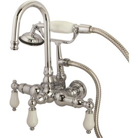 Kingston Brass 3-Handle Wall-Mount Claw Foot Tub Faucet with Handshower in Chrome