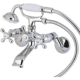 Kingston Brass Wall-Mount Adjustable Centers 3-Handle Claw Foot Tub Faucet with Hand Shower in Chrome