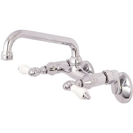 Kingston Brass Adjustable Center Porcelain 2-Handle Wall-Mount Standard Kitchen Faucet in Chrome