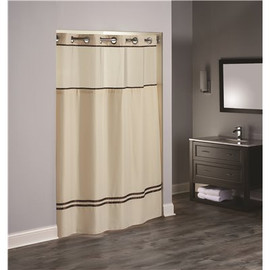 Hookless 77 in. L Escape Hookless Shower Curtain Sand with Brown Accents (Case of 12)