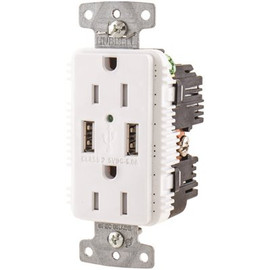 HUBBELL WIRING 15 Amp Tamper Resistant USB Charger Duplex Receptacle Outlet, White