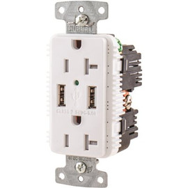 HUBBELL WIRING 20 Amp Tamper Resistant USB Charger Duplex Receptacle Outlet, White