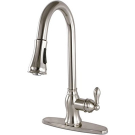 Kingston Brass American Classic Single-Handle Pull-Down Sprayer Kitchen Faucet in Brushed Nickel