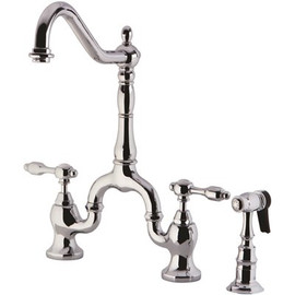 Kingston Brass Tudor 2-Handle Bridge Kitchen Faucet with Side Sprayer in Polished Chrome