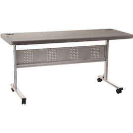 National Public Seating 60 in. Charcoal Plastic Folding Flip-N-Store Training Table