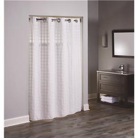 Hookless Shimmy 77 in. L White Square Shower Curtain with Sheer Window and Snap Liner (Case of 12)