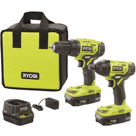 RYOBI ONE+ 18V Lithium-Ion Cordless 2-Tool Combo Kit w/ Drill/Driver, Impact Driver, (2) 1.5 Ah Batteries, Charger and Bag