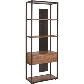 Carnegy Avenue 65.75 in. Brown/Black Metal 4-shelf Standard Bookcase with Open Back