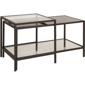 Carnegy Avenue 54 in. Clear/Black Large Rectangle Glass Coffee Table with Shelf