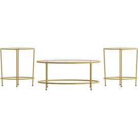 Carnegy Avenue 33 in. Clear/Matte Gold Medium Round Glass Coffee Table