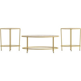 Carnegy Avenue 33 in. Clear/Matte Gold Medium Round Glass Coffee Table