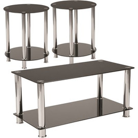 Carnegy Avenue 33 in. Black/Stainless Steel Medium Rectangle Glass Coffee Table with Shelf