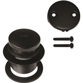 Westbrass 1-1/2 in. NPSM Coarse Thread Tip-Toe Bathtub Drain Plug with 2-Hole Overflow Faceplate, Matte Black