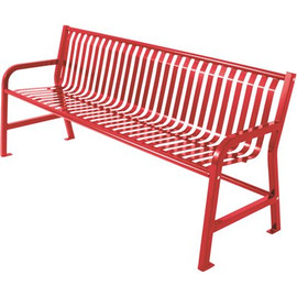 Plaza 8 ft. Red Steel Strap Bench with Back