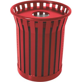 Plaza 36 Gal. Red Steel Strap Trash Receptacle with Flat Top Plaza 36 Gal. Red Steel Strap Trash Receptacle with Flat Top