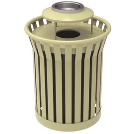 Plaza 36 Gal. Beige Steel Strap Trash Receptacle with Ash Urn