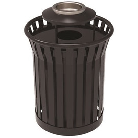 Plaza 36 Gal. Black Steel Strap Trash Receptacle with Ash Urn