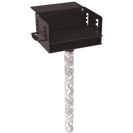 300 sq. in. Rotating Commercial Pedestal Grill with Utility Shelf with In-Ground Mount Post in Black