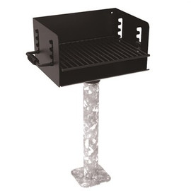 300 sq. in. Rotating Commercial Pedestal Grill with Surface Mount Post in Black