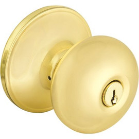 Defiant Simple Series Round Polished Brass Keyed Entry Door Knob