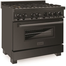 ZLINE Kitchen and Bath 36" 4.6 cu. ft. Dual Fuel Range with Gas Stove and Electric Oven in Black Stainless Steel