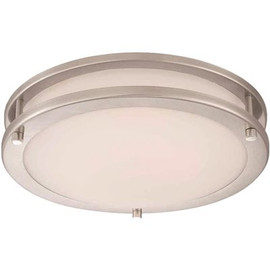 Hampton Bay Flaxmere 12 in. Brushed Nickel Dimmable LED Flush Mount Ceiling Light with Frosted White Glass Shade