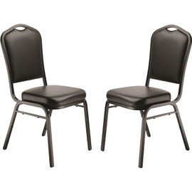 National Public Seating 9300-Series Panther Black Seat and Black Sandtex Frame Deluxe Vinyl Upholstered Stack Chair (2-Pack)