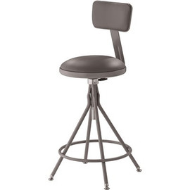 National Public Seating 24 in. to 30 in. Height Adjustable Grey Heavy Duty Vinyl Padded Swivel Steel Stool with Backrest