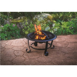 Pleasant Hearth Providence 30 in. x 20 in. Round Steel Wood Burning Fire Pit in Black with Poker