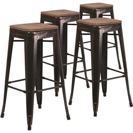 Carnegy Avenue 30 in. Black-Antique Gold Bar Stool (4-Pack)