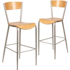 Carnegy Avenue 29.5 in. Natural Wood Seat/Silver Frame Bar Stool (2-pack)