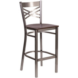 Carnegy Avenue 27.125 in. Walnut Wood Seat/Clear Coated Metal Frame Bar Stool - 2 pack