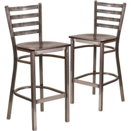 Carnegy Avenue 28.75 in. Walnut Wood Seat/Clear Coated Metal Frame Bar Stool (2-pack)