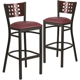 Carnegy Avenue 32 in. Mahogany Wood Back/Burgundy Vinyl Seat/Black Metal Frame Bar Stool (Set of 2)