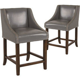 Carnegy Avenue 36 in. Light Gray Leather Bar Stool (Set of 2)