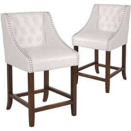 Carnegy Avenue 24 in. White Leather Bar stool (Set of 2)