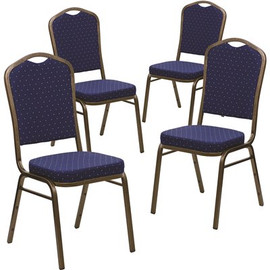 Carnegy Avenue Navy Blue Dot Patterned Fabric/Gold Vein Frame Banquet Stack Chair (Set of 4)