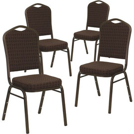 Carnegy Avenue Brown Patterned Fabric/Gold Vein Frame Banquet Stack Chair (Set of 4)