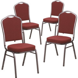Carnegy Avenue Burgundy Patterned Fabric/Silver Vein Frame Banquet Stack Chair (Set of 4)
