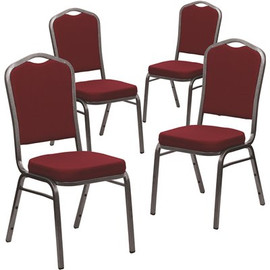 Carnegy Avenue Burgundy Fabric/Silver Vein Frame Banquet Stack Chair (Set of 4)