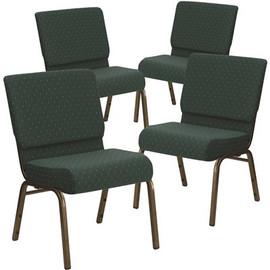 Carnegy Avenue 21 in. Hunter Green Dot Patterned Fabric/Gold Vein Frame Church Chair (Set of 4)