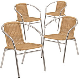 Carnegy Avenue Stackable Metal Outdoor Dining Chair in Aluminum and Beige