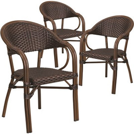 Carnegy Avenue Aluminum Stackable Outdoor Dining Chair in Bark Brown Rattan/Red Bamboo