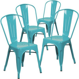 Carnegy Avenue Stackable Metal Outdoor Dining Chair in Crystal Teal-Blue (Set of 4) Carnegy Avenue Stackable Metal Outdoor Dining Chair in Crystal Teal-Blue (Set of 4)