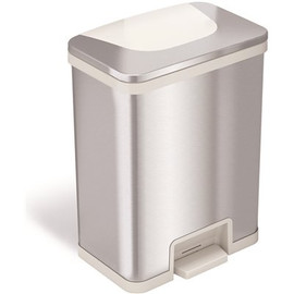 HLS COMMERCIAL 13 Gal. Pedal-Sensor Stainless Steel Trash Can with White Trim and Odor Filter