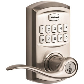 Kwikset 917 SmartCode Satin Nickel Keypad Electronic Single-Cylinder Tustin Door Lever Featuring SmartKey Security