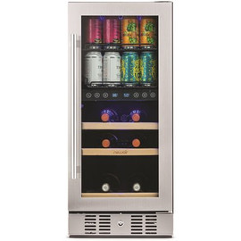 NewAir Premium 15 in. Built-In Dual Zone 9-Bottle Wine and 48 Can Beverage Cooler Fridge with SplitShelf - Stainless Steel